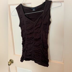 Renuar Dark Brown Ruched Sleeveless Tank Top